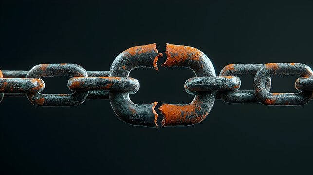 Layered digital depicting a broken chain symbolizing the ongoing fight and efforts to raise awareness and combat the global issue of human trafficking and modern slavery