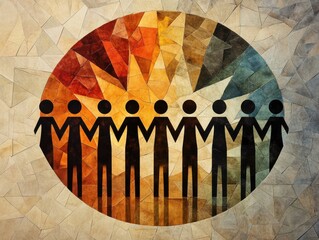 Colorful illustration of diverse people connecting, symbolizing unity, collaboration, and community in a vibrant design.