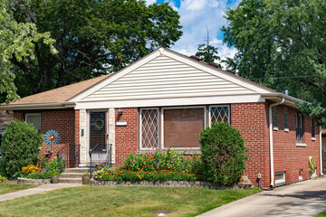 Suburban house architecture. Suburb exterior with private housing. Suburban neighborhood. Private family home architecture. House exterior. Private house in suburban area. Private residence