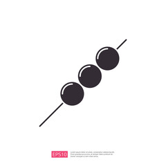 A minimalist illustration of three round objects on a skewer, resembling food items typically found in skewers or appetizers.