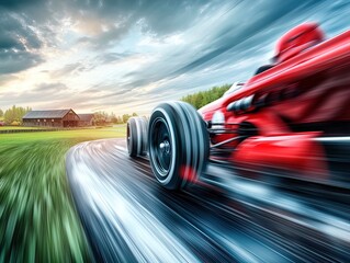 Rev Up Nostalgia: Vintage Car Racing on a Rain-Soaked Country Road - Perfect Poster for Sports Interiors and Enthusiast Spaces!