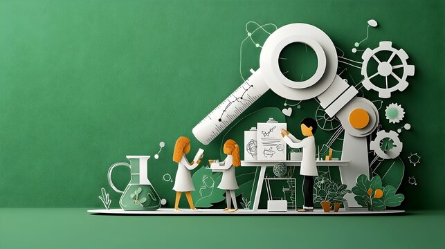 paper cut depicting a science fair event where students are showcasing their science projects and presentations  The image captures the creative and educational atmosphere of a school science fair