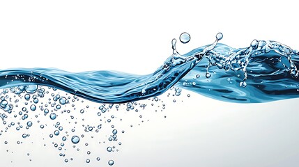 Water Wave Splash with Air Bubbles on White Background