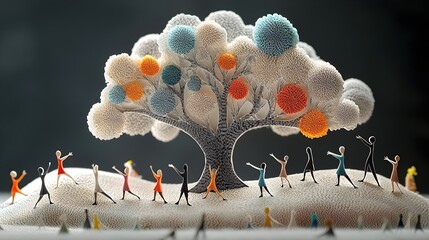 Paper cut Yoga Instructor Guiding a Class in a Peaceful Layered Park Environment Promoting Wellness Mindfulness and Relaxation