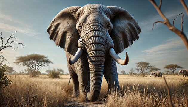 Majestic Elephant in Natural Savannah Habitat