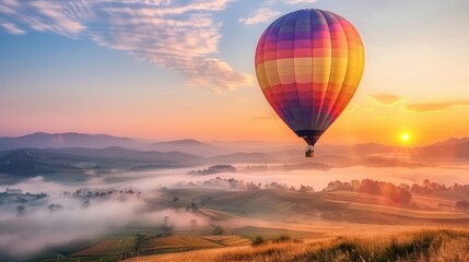 Obraz premium Colorful Hot Air Balloon Floating Above Landscape