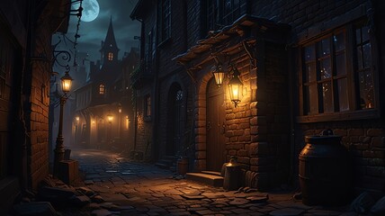 a night scene with a lit up building and a lit street lamp.