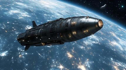 Obraz premium Futuristic Spaceship Soaring Through Cosmic Realm