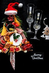 Christmas snack tree. Cheese plate. Christmas food concept.