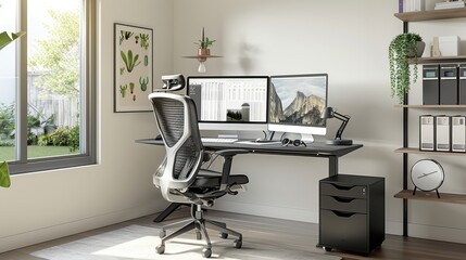 Bright and Airy Dual Screen Work Setup