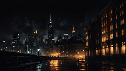 the dark and gritty streets of a steampunk metropolis, where towering clockwork buildings cast long shadows and the air is thick with the scent of coal and oil.