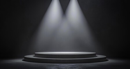 spot light podium background stage spotlight studio lamp pedestal show platform award concert 3d scene dark round effect winner theater party stand blue beam projector empty gold exhibition floor