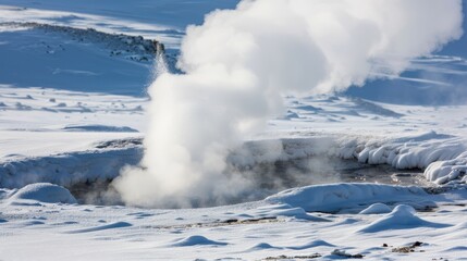 Erupting Geyser in Snowy Landscape
