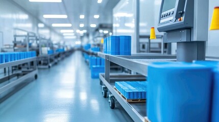 Obraz premium Automated production line for biodegradable packaging materials in a modern and efficient sustainable manufacturing facility