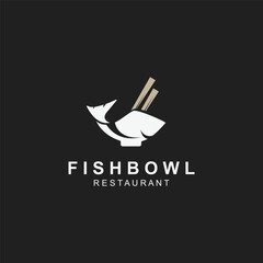 Fish Bowl logo with Chopstick, Japanese restaurant Poke Sushi Seafood unique design illustration