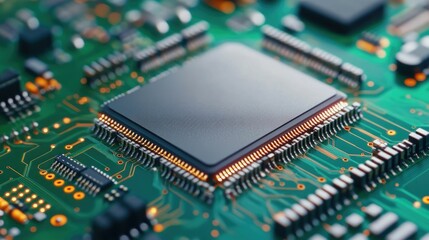 Obraz premium Robotic arms meticulously assembling intricate circuit boards in a state of the art electronics manufacturing facility showcasing the precision and efficiency of automated production processes