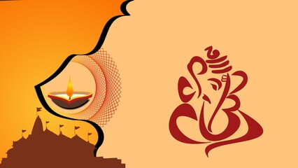 Ganesh illustration with shubh diwali hindi calligraphy english translation happy diwali for banner design or greeting card.