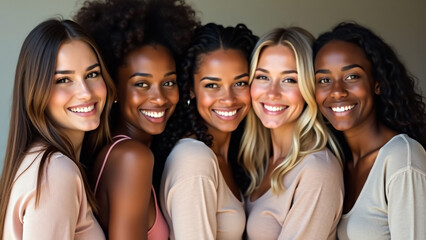 Smiling Young Multiracial Girls Posing Together, Celebrating Diversity and Friendship. 
