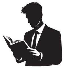 Silhouette of man reading a book.