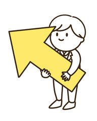 矢印を持っているスーツの男性のシンプルイラスト