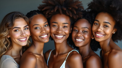 Fototapeta premium Smiling Young Multiracial Girls Posing Together, Celebrating Diversity and Friendship. 