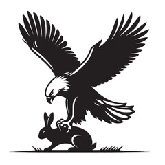 Obraz premium Silhouette of a hawk attacking a rabbit.