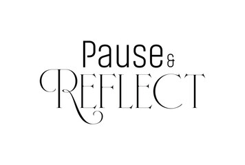 Pause and reflect sign on white background	