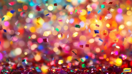Naklejka premium Colorful Confetti with Shimmering Lights Background
