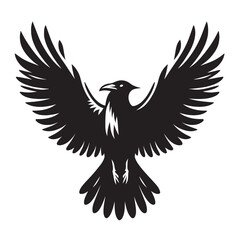 Obraz premium Black silhouette of a raven with spread wings.