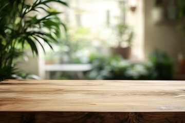 Empty, beautiful wooden tabletop counter in a clean and bright interior background