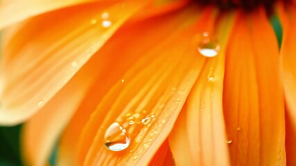 A super slowmotion shot captures mesmerizing drops water falling vibrant orange gerbera blossom filmed high speed cinema camera stunning macro footage 4K rain background beautiful beauty bloom - Powered by Adobe