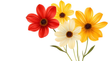 Fototapeta premium Beautiful calendula flowers isolated on white background,Mix gerber flowers isolated on white background,four flowers on a white background