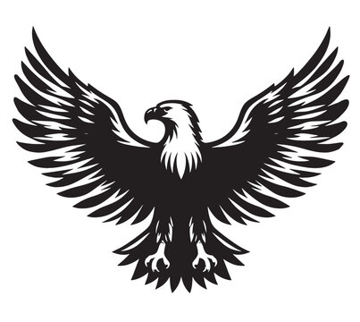 recommend clip art: A black and white silhouette of an eagle with its wings spread wide.