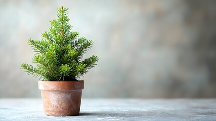 Mini Christmas Tree in Pot Isolated on White Background