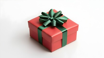Obraz premium Red Gift Box with Green Bow Isolated on White Background