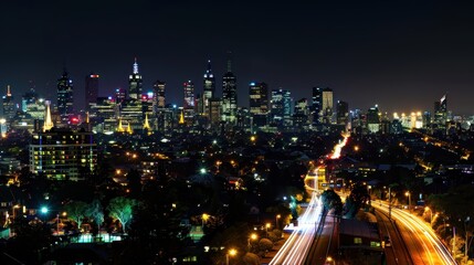 Panoramic Night View of a Bustling Metropolis