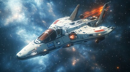 Futuristic Spaceship Soaring Through the Galactic Vastness