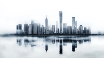 Fototapeta premium City in the Clouds A Foggy Urban Landscape with Stunning Reflections 