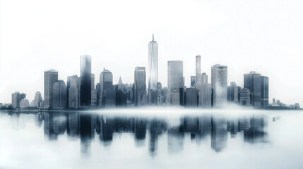 Fototapeta premium Ethereal Skyline Modern Metropolis Reflected in Calm Waters 