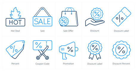 A set of 10 ecommerce icons as hot deal, sale, sale offer