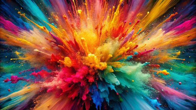 A vibrant explosion of color, captured in a moment of dynamic energy, showcasing a spectrum of hues with intricate details and captivating movement.