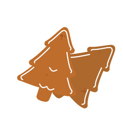 Vector image of a Christmas tree-shaped chocolate chip cookie icon on a white background