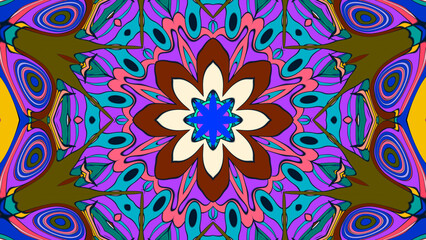 Abstract colorful psychedelic mandala kaleidoscope background pattern for a summer music festival
