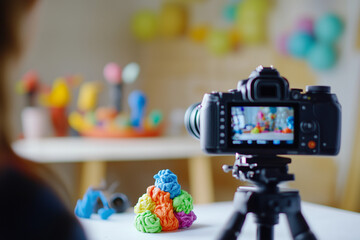  Camera capturing a clay crafting session with colorful creations