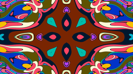 Abstract colorful psychedelic mandala kaleidoscope background pattern for a summer music festival
