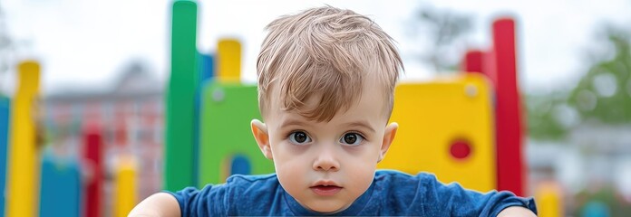 Child at playground, observing surroundings with curiosity and wonder.