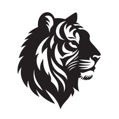 Black and white illustration of a tiger's head in profile.