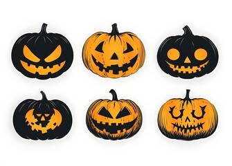 a group of pumpkins with faces

