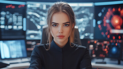 Portrait of a Woman Working in a Futuristic Office