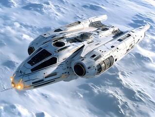 Sleek and Powerful Futuristic Spacecraft Soaring Through the Cosmos
